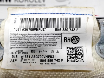 Подушка безопасности правая (шторка) VW Golf VI (2008-2013) 5K6880742D