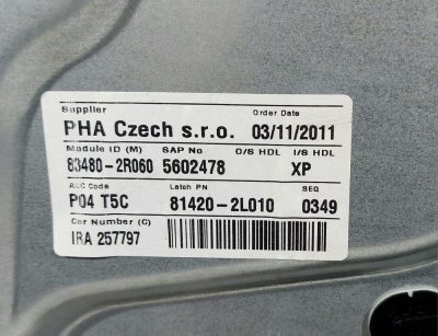 Стеклоподъемник задний правый Hyundai i30 2007-2012  834812R010